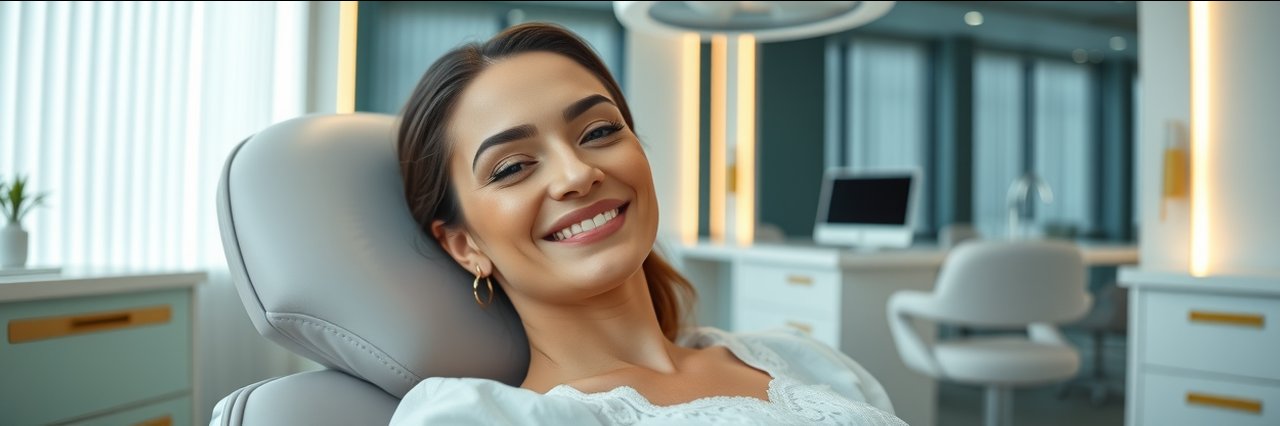 Elegant woman at cosmetic surgery clinic in Dubai, modern, refined environment
