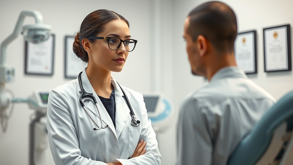 Female surgeon consulting patient in modern Dubai cosmetic surgery clinic