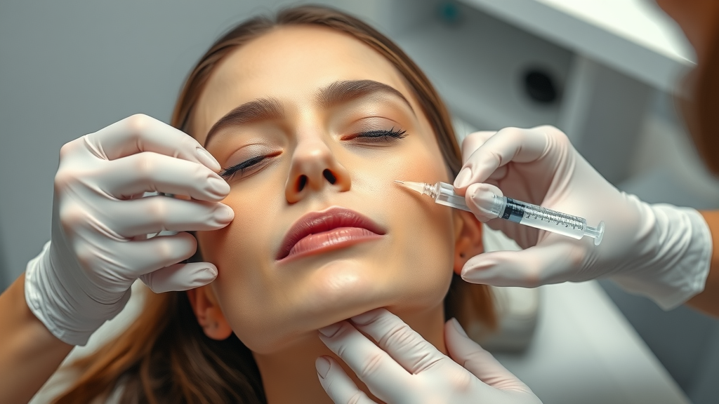 Patient receiving facial injectable cosmetic procedure in a modern spa environment