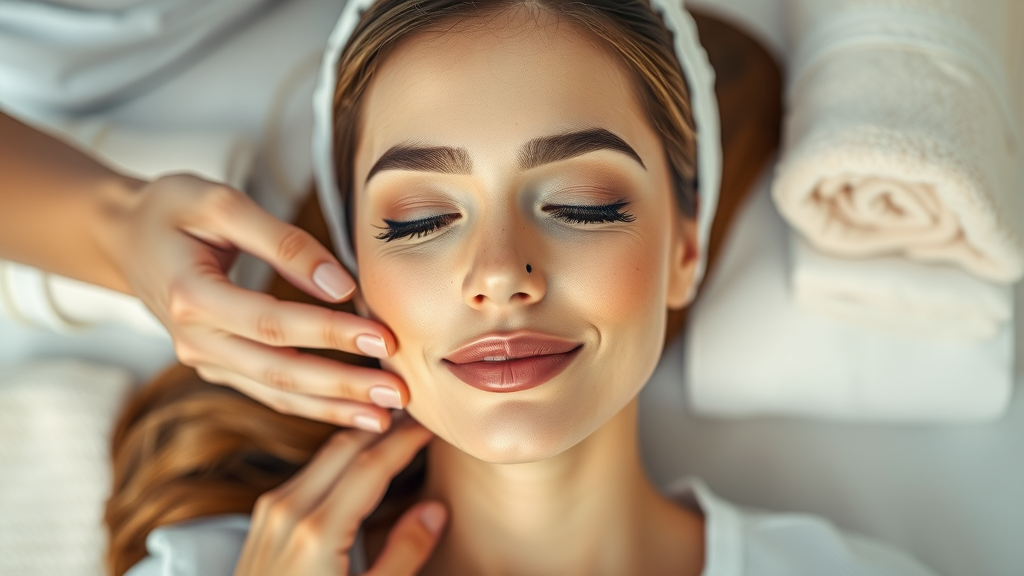 beauty therapist applying facial treatment in serene professional spa, calming spa elements