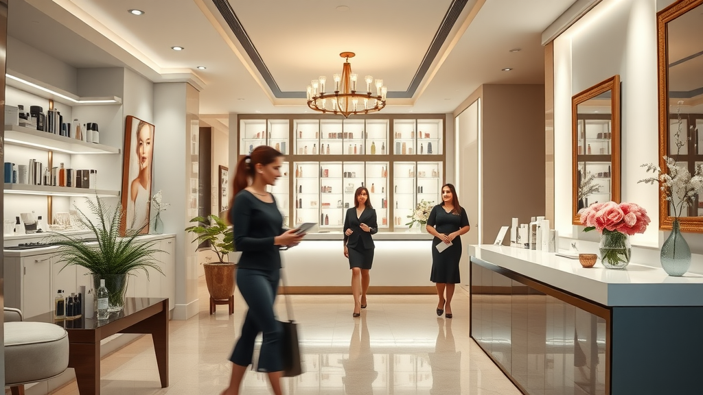 Elegant London beauty clinic interior with serene ambiance, welcoming reception staff and modern arrangement - london beauty treatment